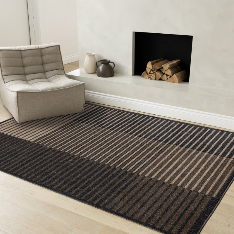 Striped Brown Gray Black Modern Indoor Area Rug, Rectangle 7'10" x 10'6", Brown