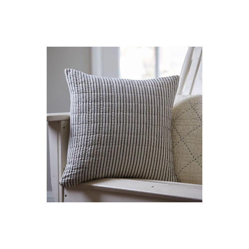 Bergen Cotton Down Striped 21" Throw Pillow, Indigo