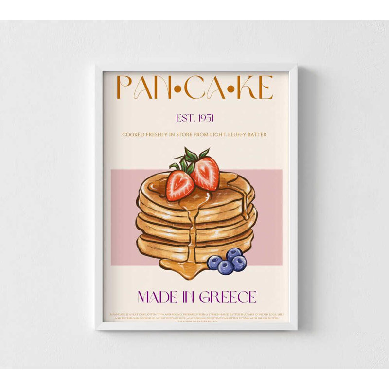 Pancake Stack Vintage Food - Reproduction d'art d'inspiration grecque, Impression encadrée sans passe-partout, Blanc