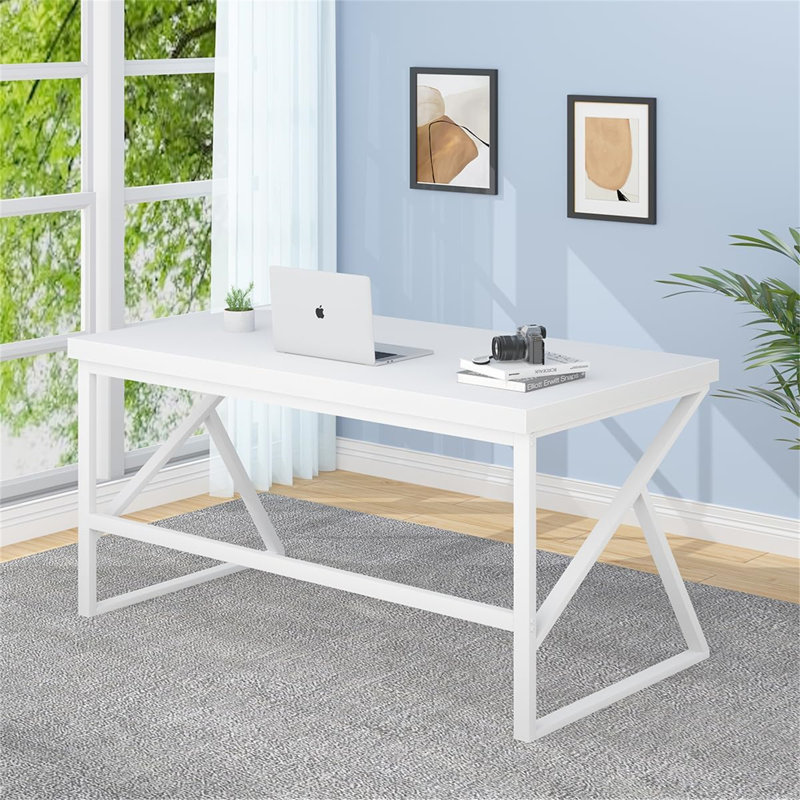 Bureau d'ordinateur Luba, H 29,72 po x l 59,84 po x P 23,62 po, Blanc, Blanc