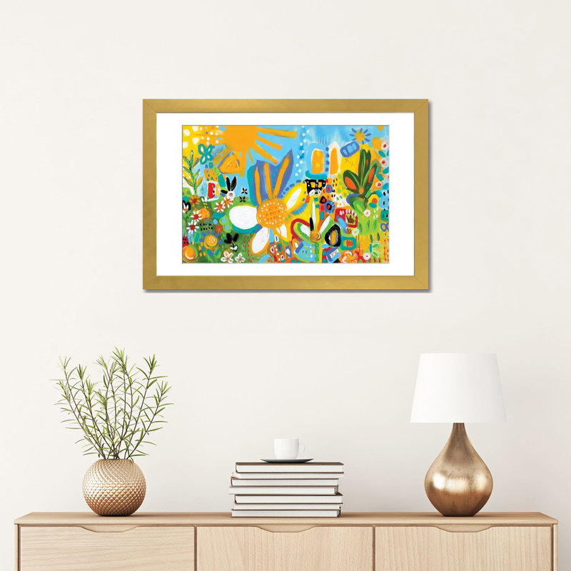 «Happy Garden», reproduction d'art mural - papier d'art encadré, Papier à coins ouverts avec passe-partout, H 16 po x l 24 po
