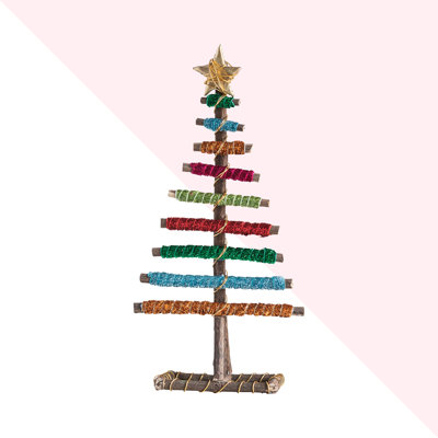 Arbre à la fois, ruban et métallique avec étoile en résine