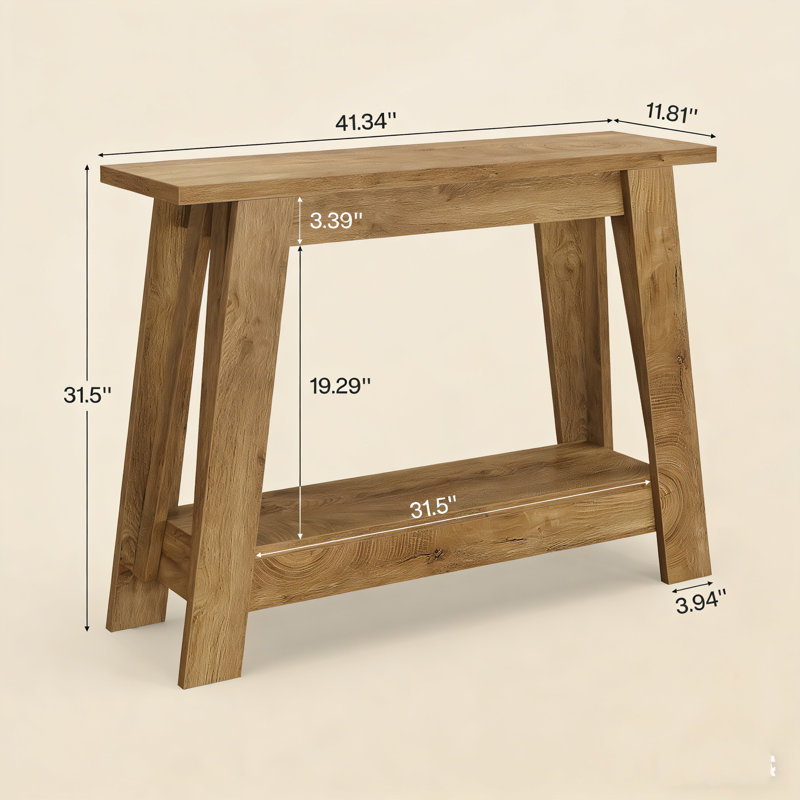 41.3" Small Console Table for Entryway, Farmhouse Wooden Sofa Table, Light Brown