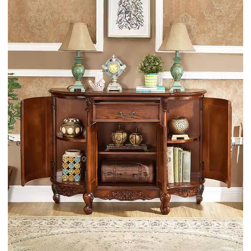 Ornate Antique-Style Console Cabinet with Carved Legs & Drawer Storage, 34.65" H x 47.24" W x 13.39" D