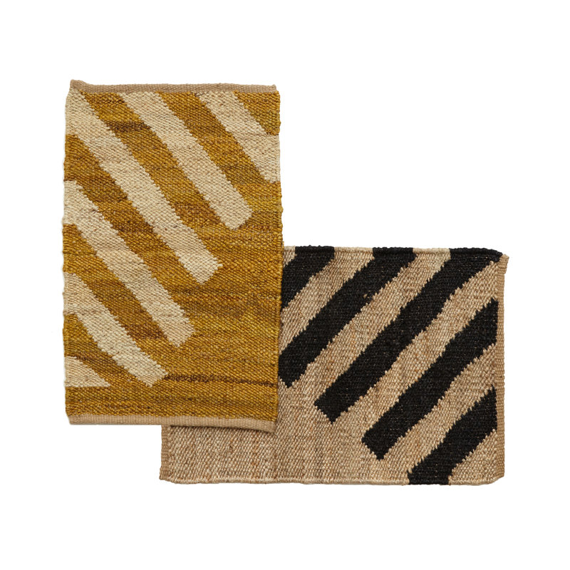 Rectangle Eulerian Sol Striped Hand Woven Flatweave Hemp Area Rug in Beige/Yellow, Rectangle 6' x 9'