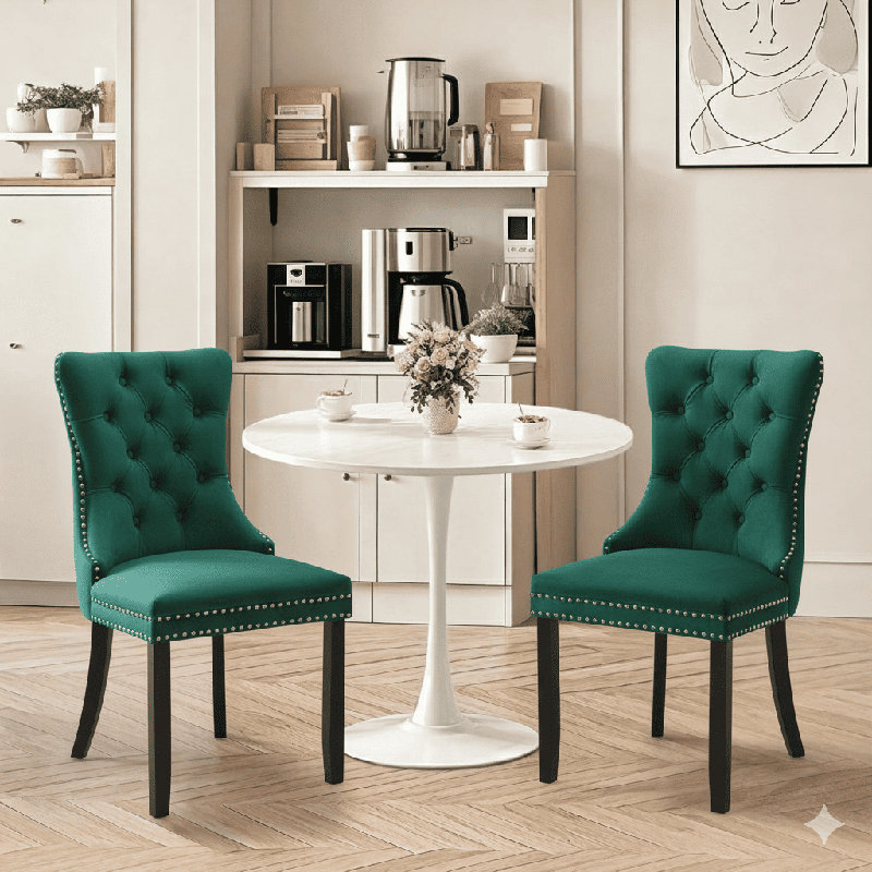 Round Dining Table Sets with 2 chairs, White, Green/Black
