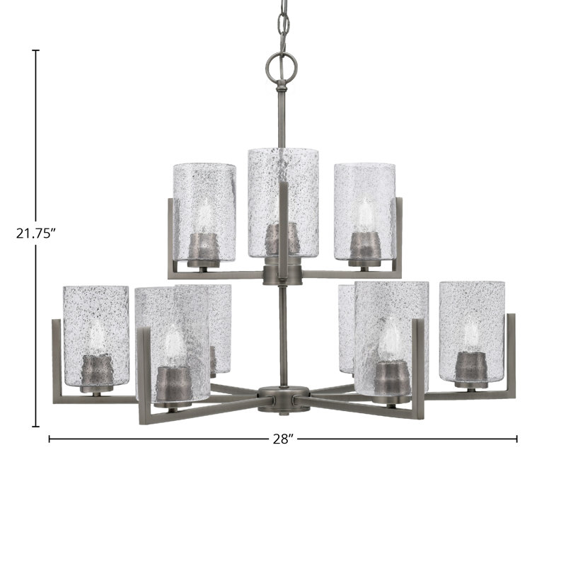 Lustre 9 lumières Dayberry illustré avec verre à bulles 4 ", Verre à bulles fumé, Graphite