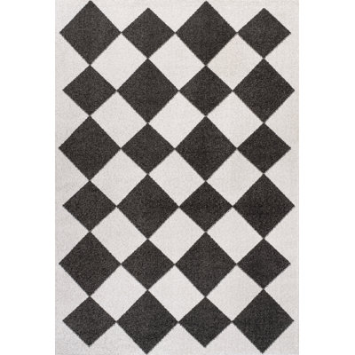 Utgard Classic Geometric Diamond Pattern White/Charcoal Rug