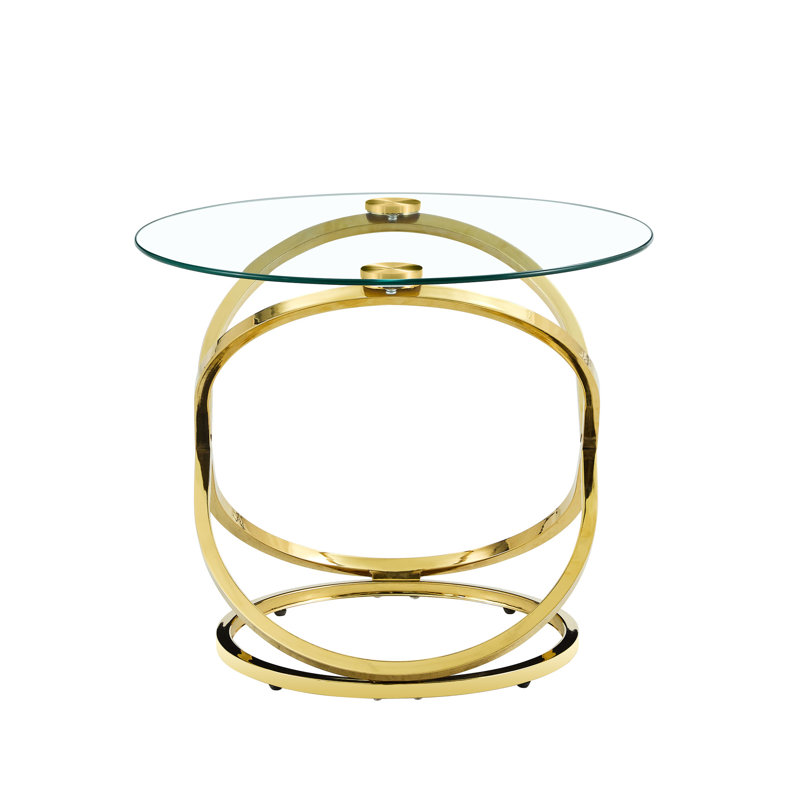 Table basse ronde transparente 80 x 80 x 45 cm avec bordure dorée, verre trempé épais, s'adapte à la base de style maison, 50 x 50 cm, pour un usage quotidien