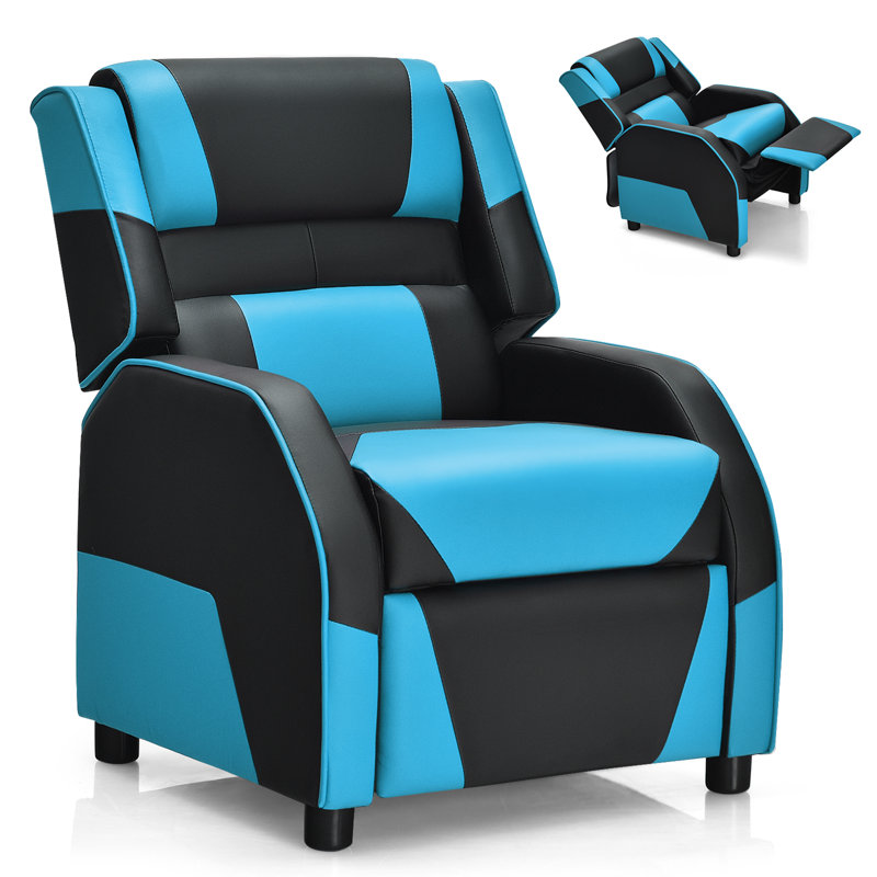 Eduarte Faux Leather Recliner, Blue Faux Leather