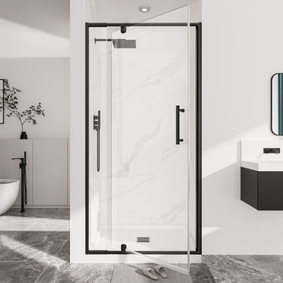 32"-36" W x72"H Framed Shower Door,Pivot Glass Shower Door with 1/4"(6mm) Clear Tempered Glass and Handle,Reversible Installation,Black