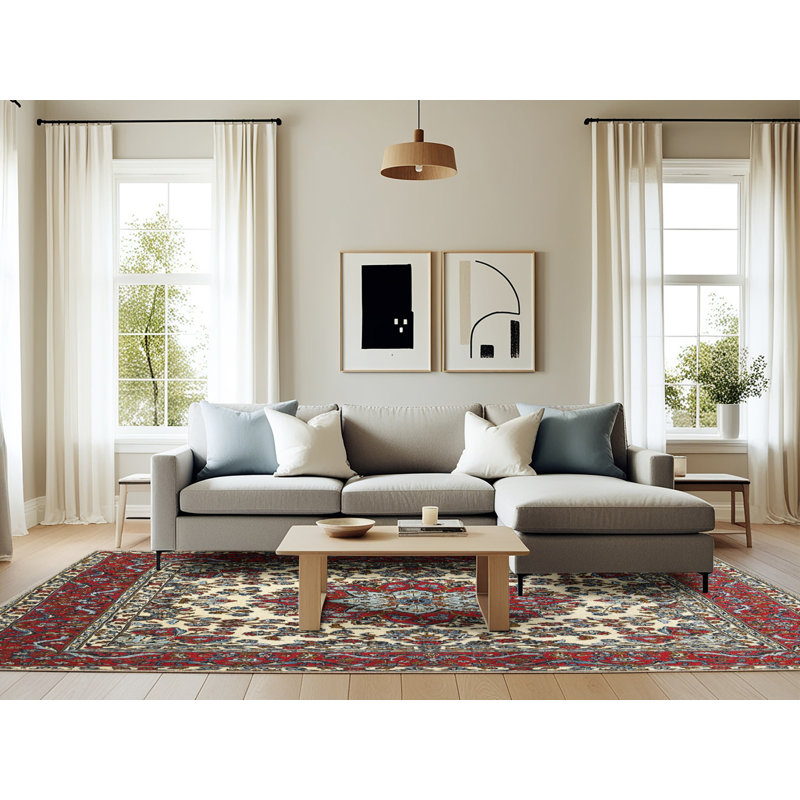 Rouge/beige à motif oriental digirolamo Tapis décoratif, Rectangle 6 pi x 9 pi