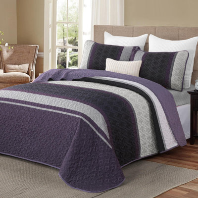 3 Pieces Striped Quilt Set Lightweight Microfiber Bedspread Coverlet with Pillow Shams Fall Bedding for Family All Season