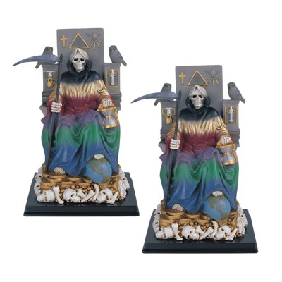 «2-PC Set» ICE ARMOUR 10,75 po H Rainbow Santa Muerte Statue Notre-Dame de la Sainte-Mort Figurine Figurine Ornement Décor Maison / Pièce et Idées-cadeaux parfaites pour le réchauffement de la maison, les Fêtes et les Anniversaires