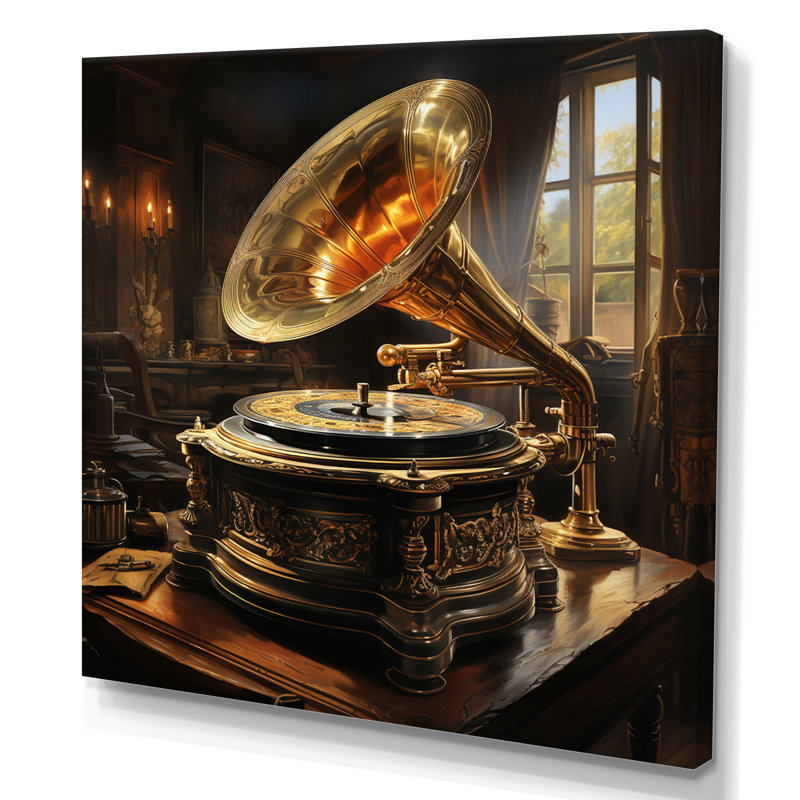 Yellow Black Phonographs Golden Era Melodies - Music Canvas Prints, H 36 po x l 36 po x P 1,5 po, Toile tendue