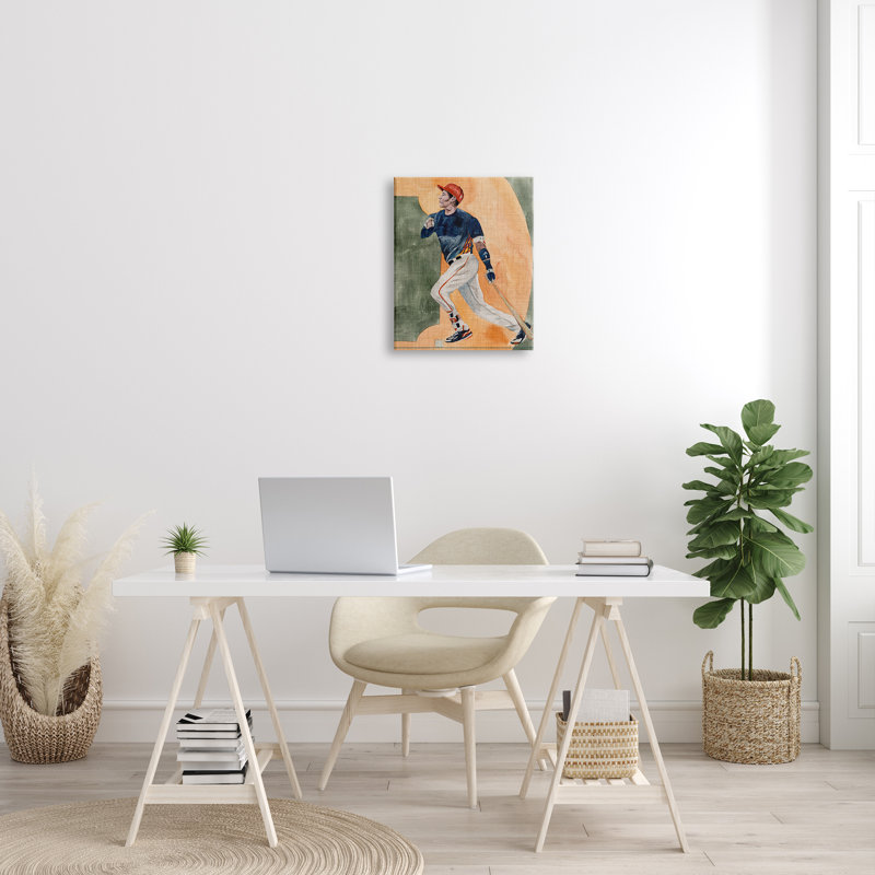 Aw-253-Canvas, Joueur de baseball sur toile par Melissa Wang, peinture, H 20 po x l 16 po x P 1,5 po