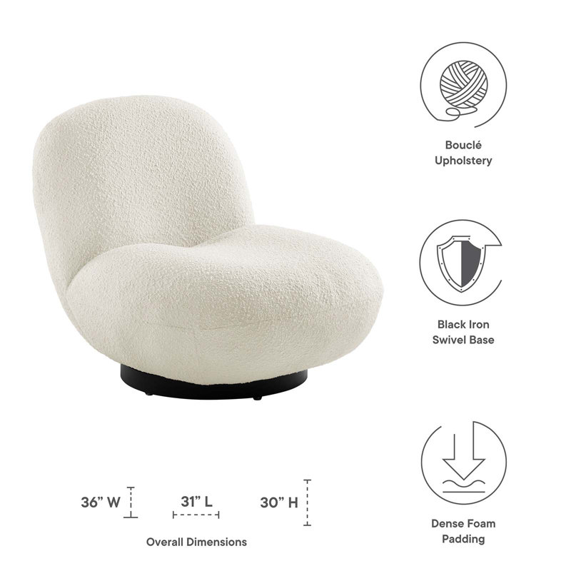 Kindred Boucle Upholstered Swivel Chair with Matte Base, Black