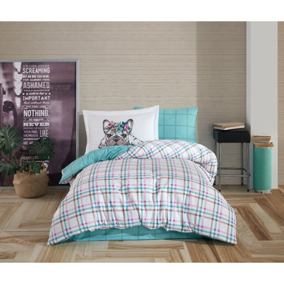100% Cotton Poplin Single Quilt Cover Set, Green, White & Pink | Duvet Cover 62.9 x 86.6 in, Flat Sheet 62.9 x 94.5 in, Pillowcase 19.7 x 27.6 in | Machine Washable, Soft & Breathable, Button Closure for Easy Use