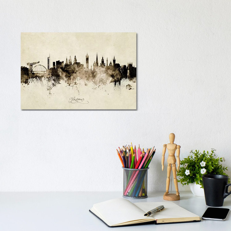 Glasgow Scotland Skyline by Michael Tompsett - Wrapped Canvas Painting, 20.32 cm H x 30.48 cm W