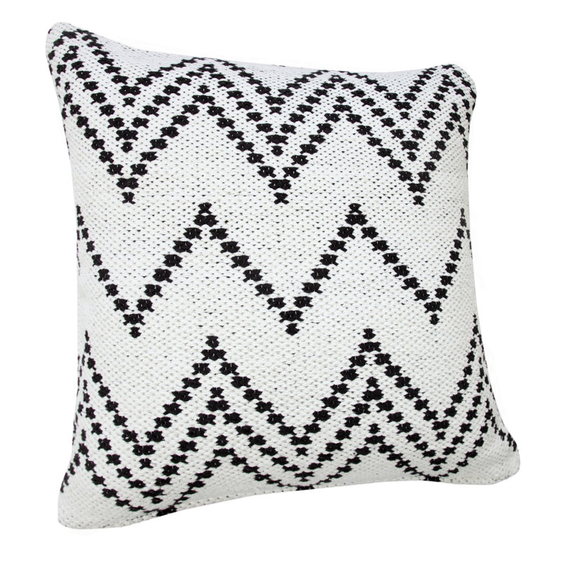20" Square Black and White Cotton Chevron Throw Pillow