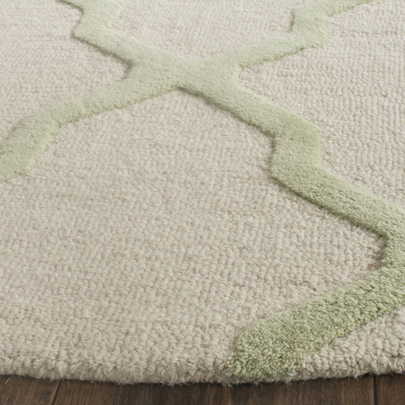 Cannen Hand Tufted Wool Geometric Rug, Round 8', Ivory/Light Green