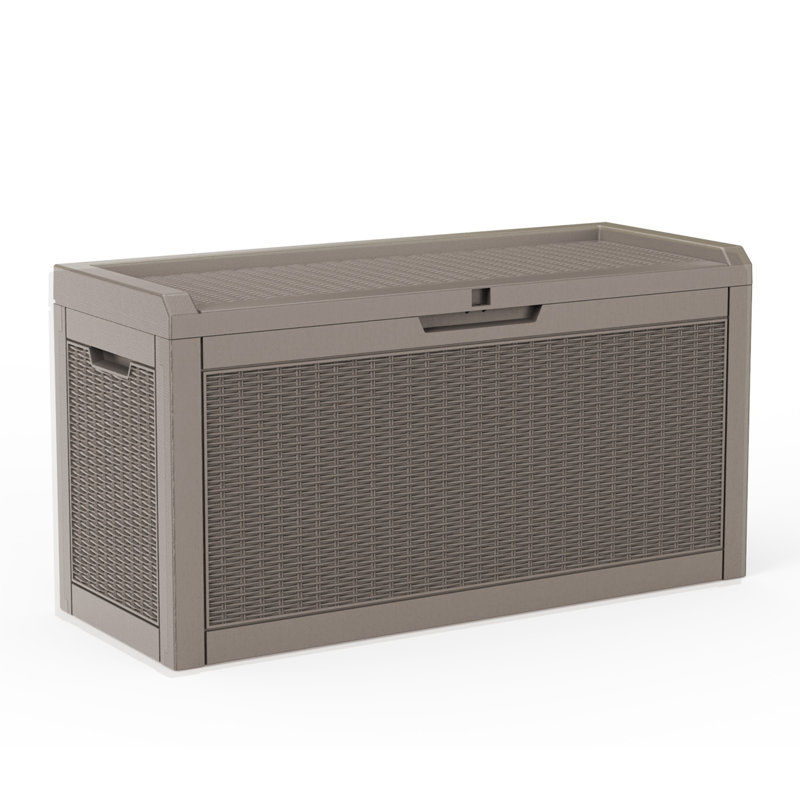 60 Gallon Rattan-Style Lockable Deck Box, Water Resistant Resin, Brown