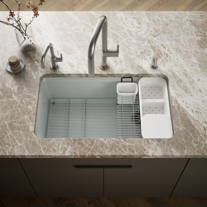 Riverby 33" x 22" x 9-5/8" Under-Mount Single-Bowl Kitchen Sink with Accessories, Ice Grey