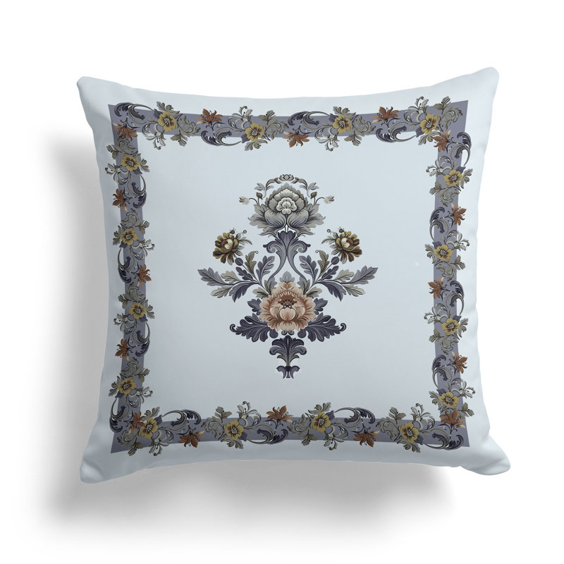 Coussin décoratif Opulent Flora Frames, H 16 po x l 16 po, Vert / Gris
