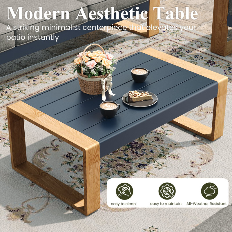  Ensemble de meubles de patio en aluminium 4 pièces avec table de foyer, siège surdimensionné avec ensemble de conversation extérieur à haut dossier
