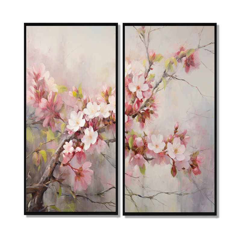 Pomme de fleur printanière impressionniste - décoration murale traditionnelle 2 panneaux, Impression encadrée flottante