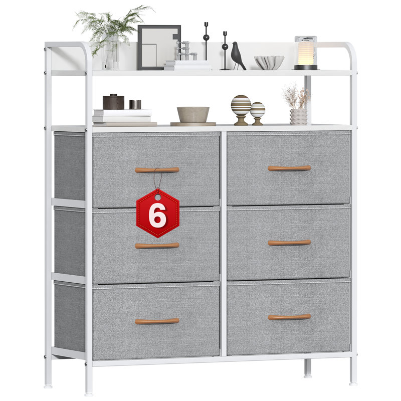 Metal 30cm W 6 - Drawer Chest of Drawers, Light Gray