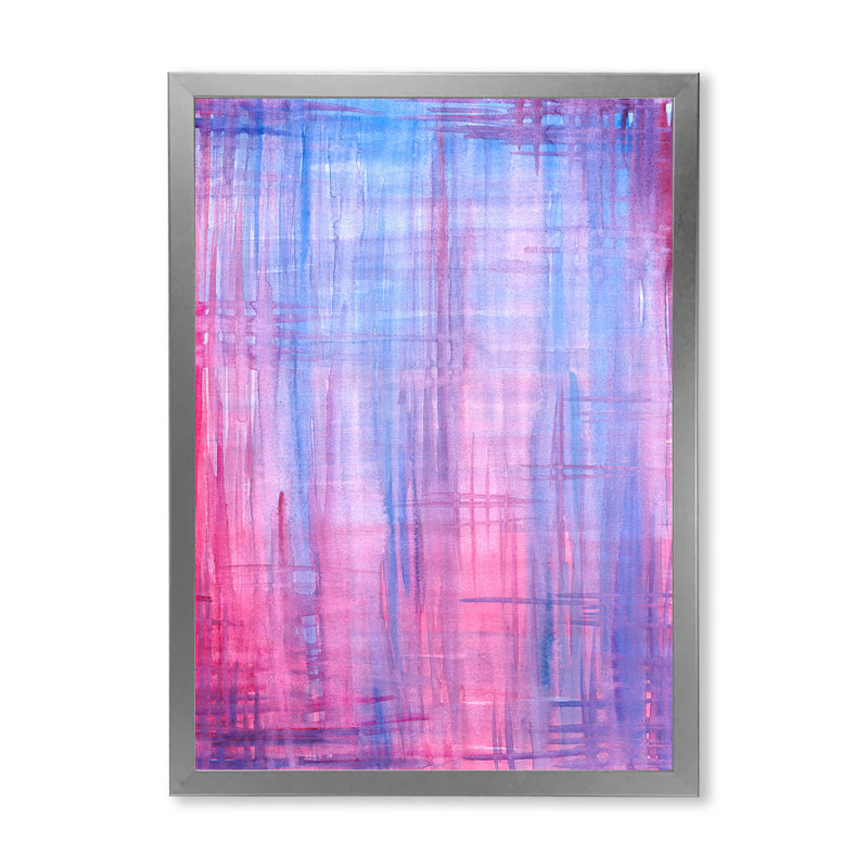 Motif grunge rose et bleu - œuvre d'art moderne et contemporaine sur toile, Silver Picture Frame Canvas, 32" H x 16" W x 1" D