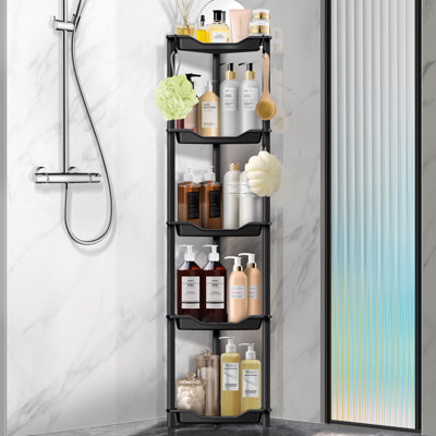 Serviteur de douche en coin: organisateur de tablette de coin à 5 niveaux, support de douche au sol pour salle de bain, salle de repos, noir