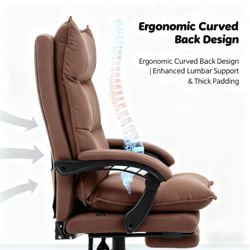 Fauteuil de bureau inclinable avec repose-pieds - réglable et pour la détente au bureau personnel, Brun