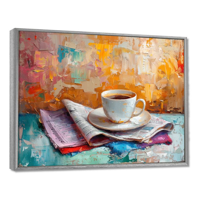Morning Cozy Cup Of Coffee - décoration murale café, H 12 po x l 20 po, Encadrement argenté