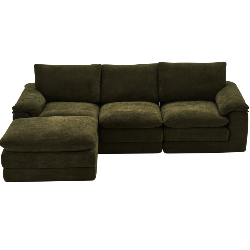 Canapé modulaire modulaire en forme de L avec 1 oreiller mobile et moelleux, 3 sièges pour appartement, accoudoirs coussinés, appartement en chenille confortable avec dossier