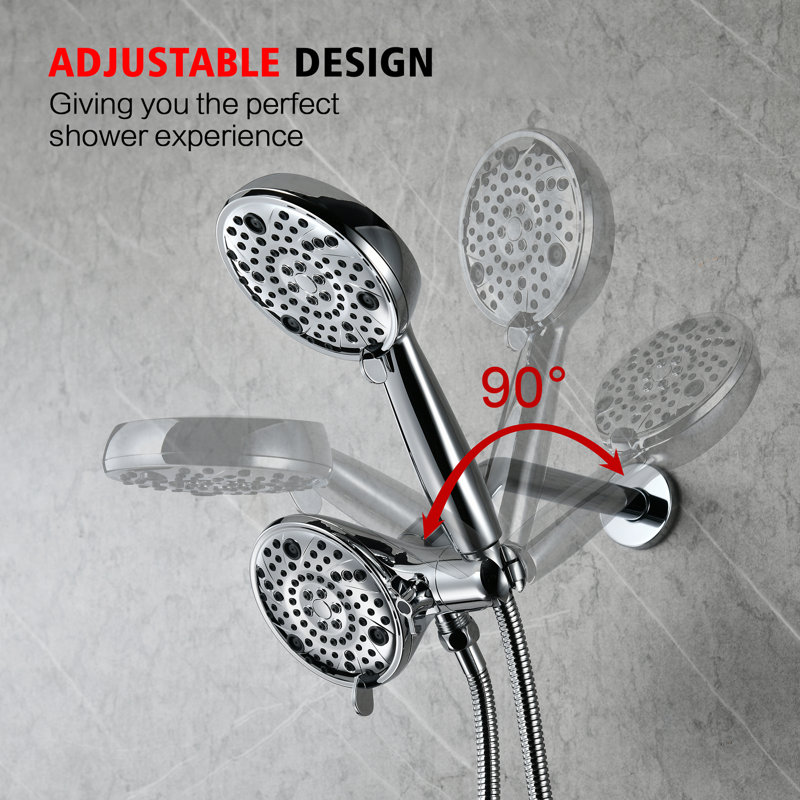 Combinaison de pluie haute pression 3 voies Sumerain pour couple avec boyau en acier inoxydable, double pomme de douche à 8 réglages de douche et douche à main séparément ou ensemble