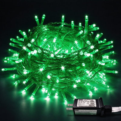 Guirlandes de Noël vertes avec fil transparent, lumières DEL intérieures connectables pour la Saint-Patrick, le printemps, le jardin et les fêtes