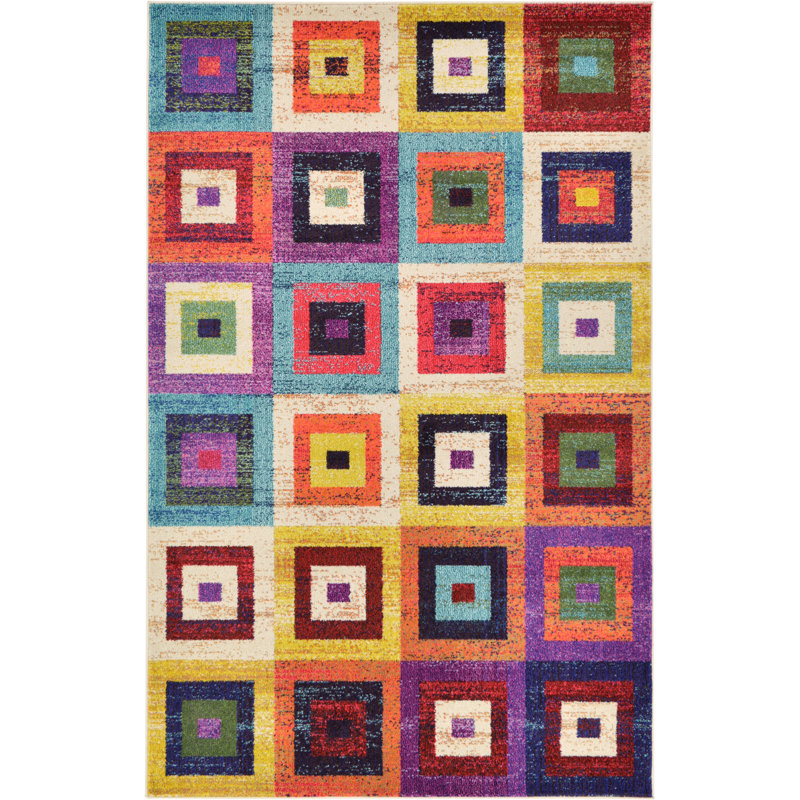 Jesusa Washable Geometric Indoor Rug, Rectangle 5'1" x 8'