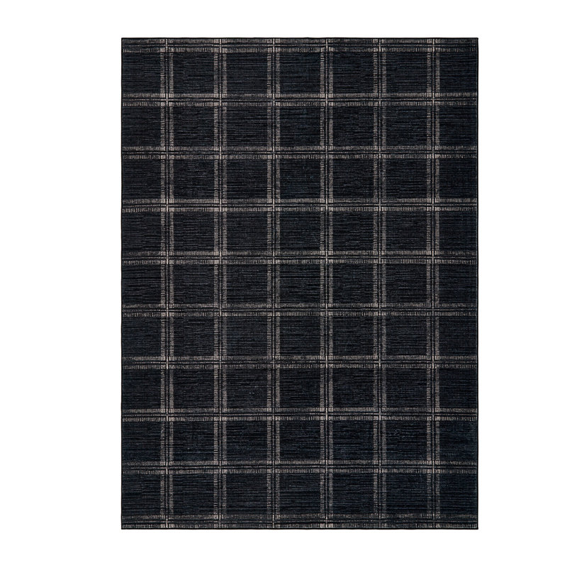 Modern Washable Area Rug Black Geometric Plaid Low Pile Non-Slip Floor Mat for Living Room Bedroom Dining Room Office 8x10ft