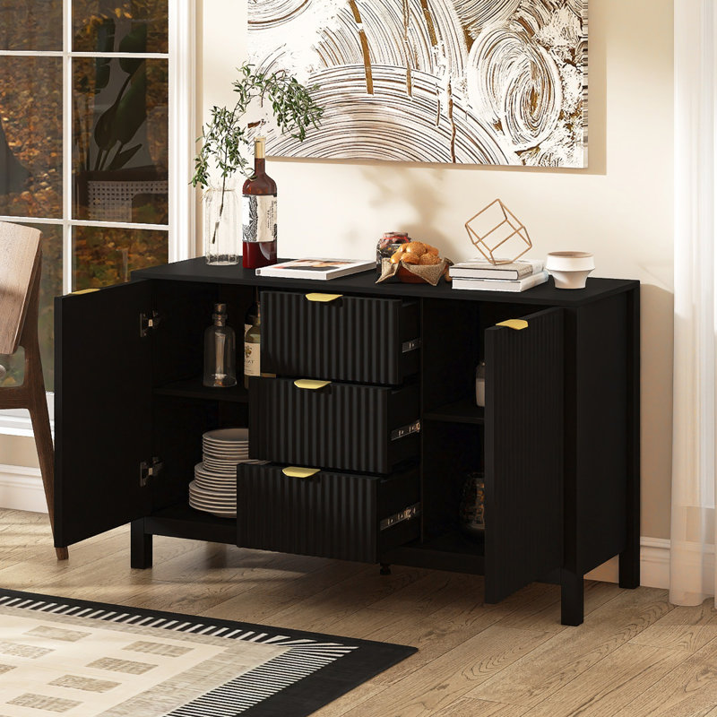 47.2" Sideboard With 3 Adjustable Shelves, 3 Drawers, Black