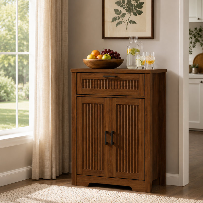 Buffet de 25,2 po de largeur avec tiroir et tablette réglable Tahara, 34.25" H x 25.19" W x 15.35" D, Brun