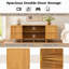 Buffet en pin avec tablette d'extension incurvée à double couche, texture ondulée verticale, poignée en métal, pour la salle à manger et la cuisine