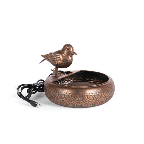 Folk Art Little Bird Fountain, Black Bronze, Antiqued Copper