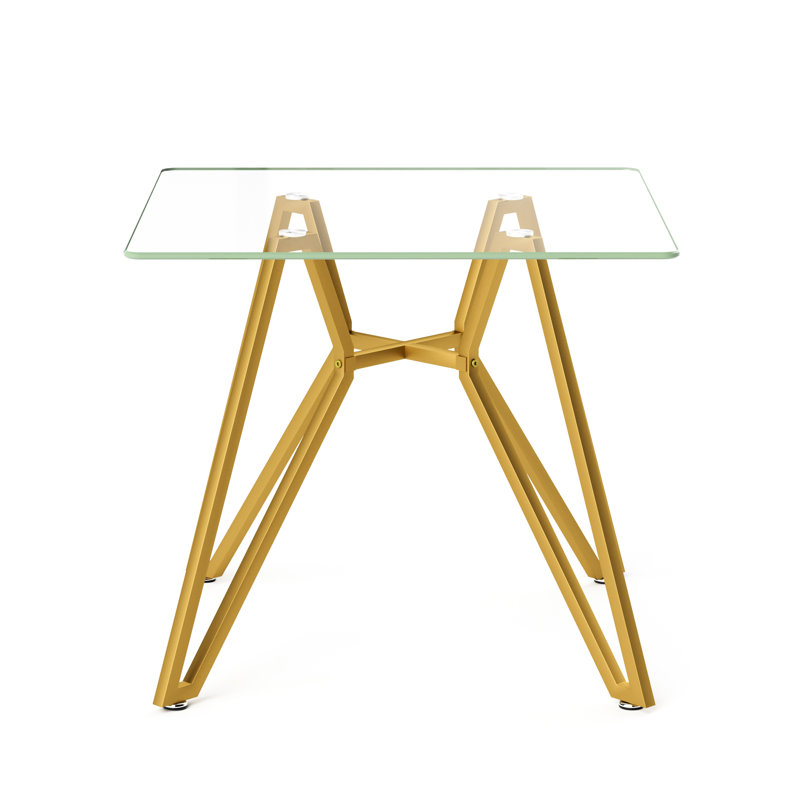 Square Tempered Glass Dining Table for Small Spaces – Sturdy Metal Base, Modern Minimalist Design