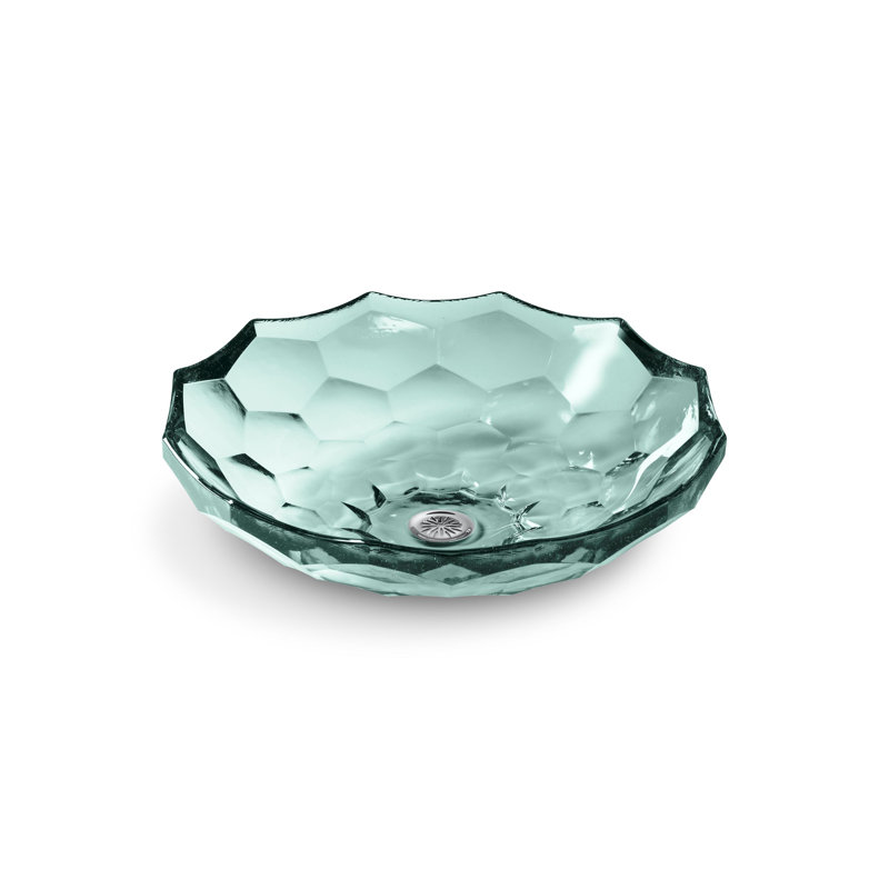 Kohler Briolette, Artist Editions Round Faceted Glass Bathroom Vessel Sink, Translucent Dew