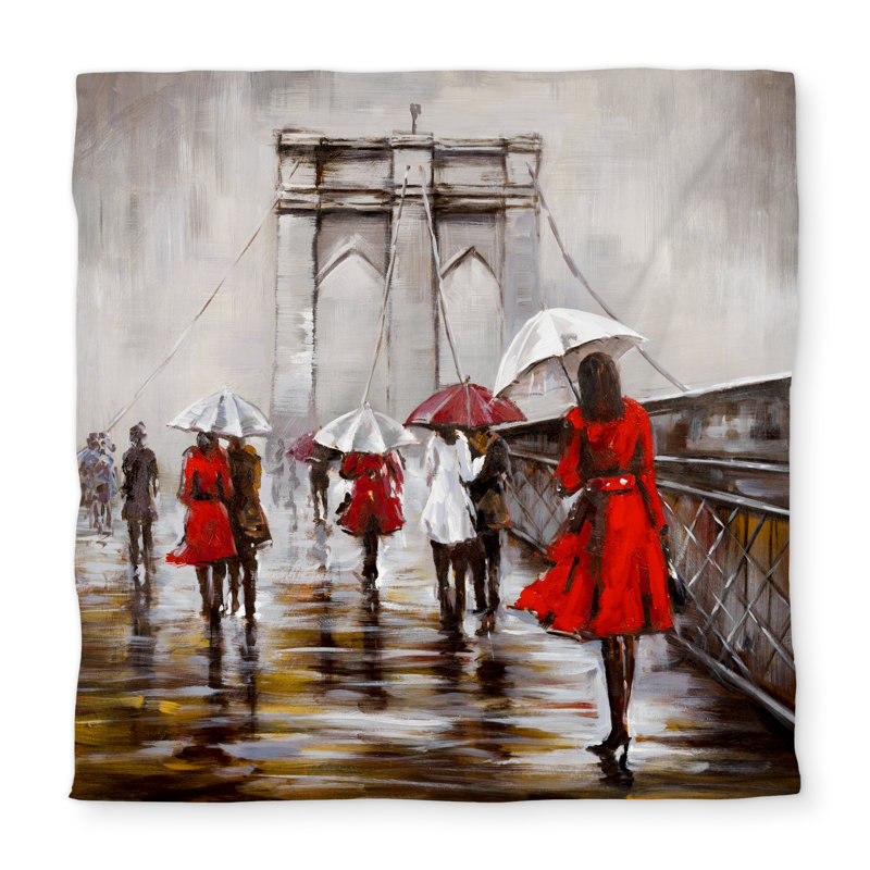 Gray Cities Queen Duvet Cover - Walk on the Brooklyn Bridge