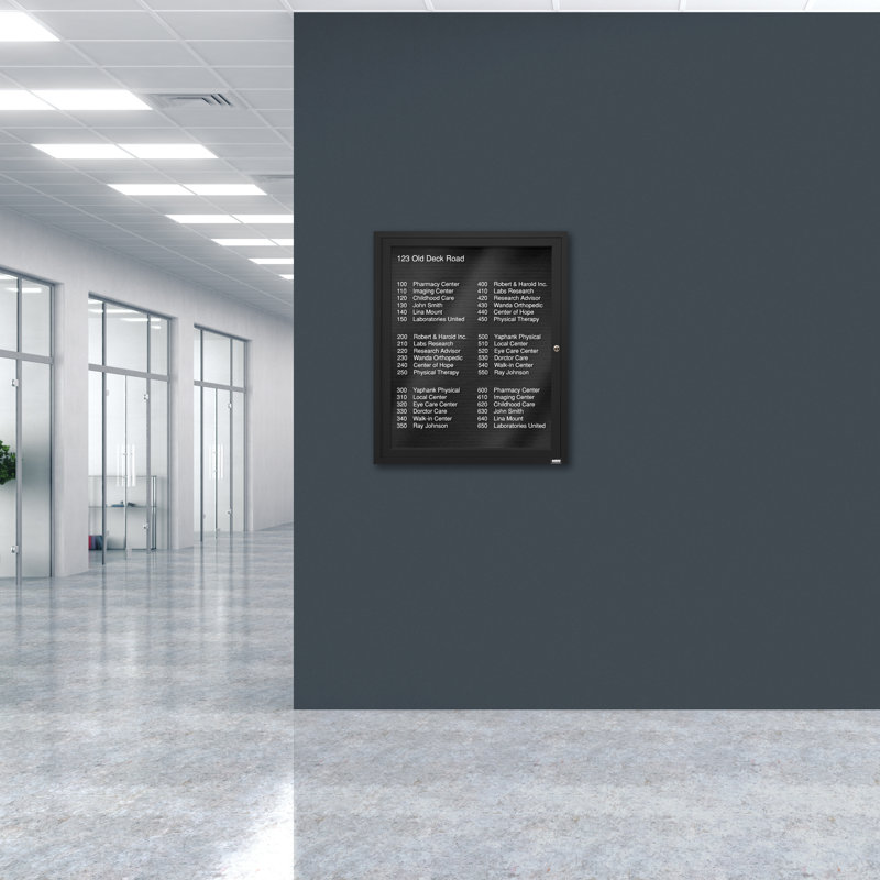 Tableau d'affichage mural fermé pour armoire d'annuaire, Noir thermolaqué, Un, H 36 po x l 30 po