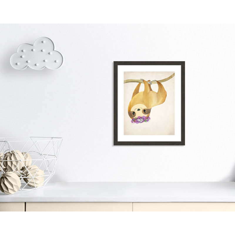Sloth floral 2, H 26,5 po x l 22,5 po x P 0,63 po, Cadre plat à grain de bois noir
