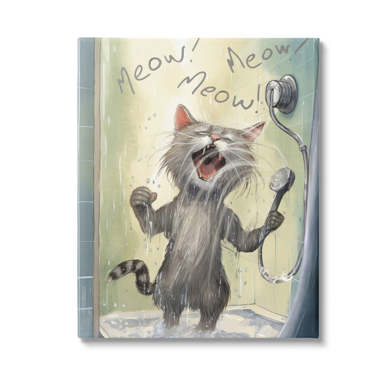 «Cat Singing In Shower» sur toile, H 40 po x l 30 po